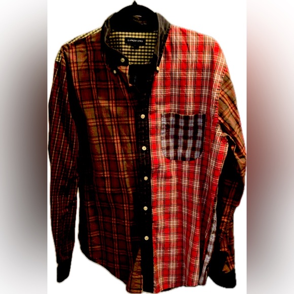 VTG '90s Lands End Multi Plaid Men's Dress Shirt - Picture 1 of 4